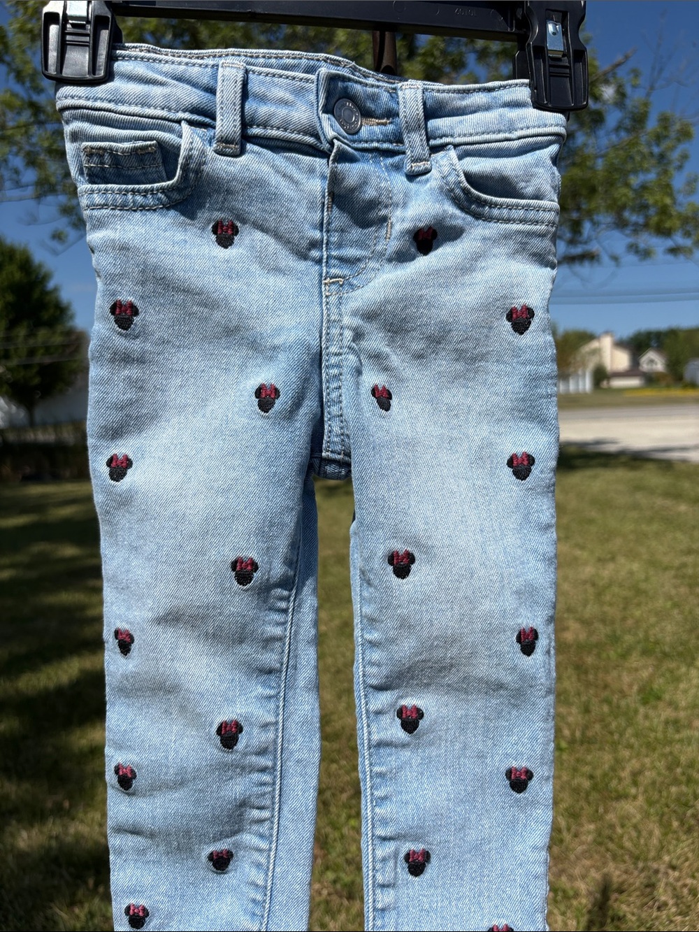 Disney Light Blue Jeans with Black and Pink Minnie Embroidery